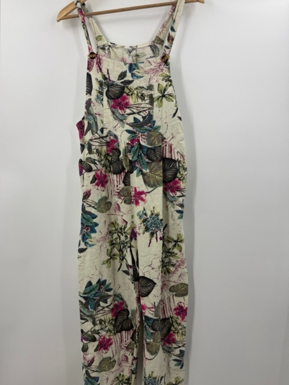 Tropical florals cotton blend jumpsuit relaxed fit pinafore wide leg  summer